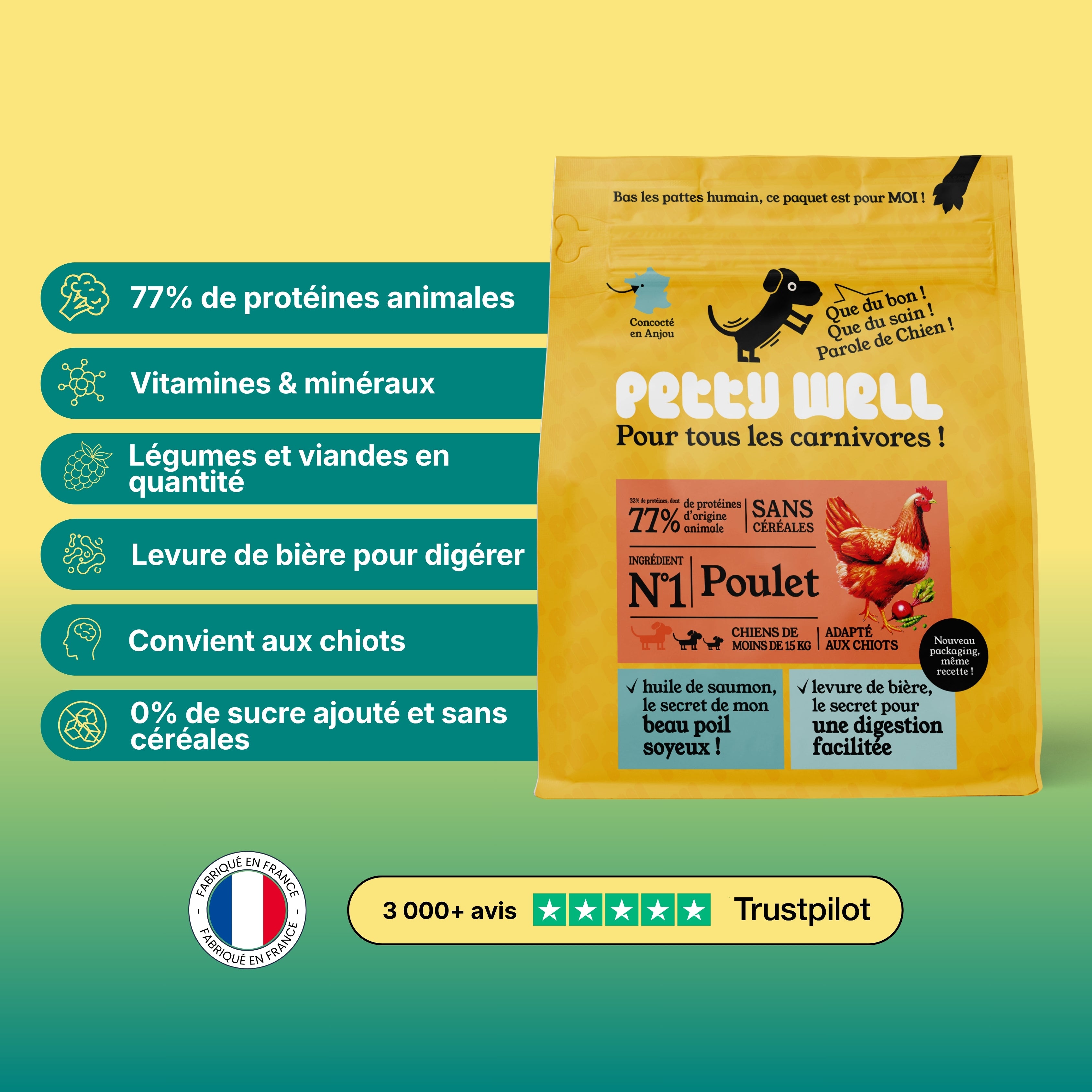Croquettes Chien Poulet Sans Céréales Ajoutées, Légumes Toutes Tailles